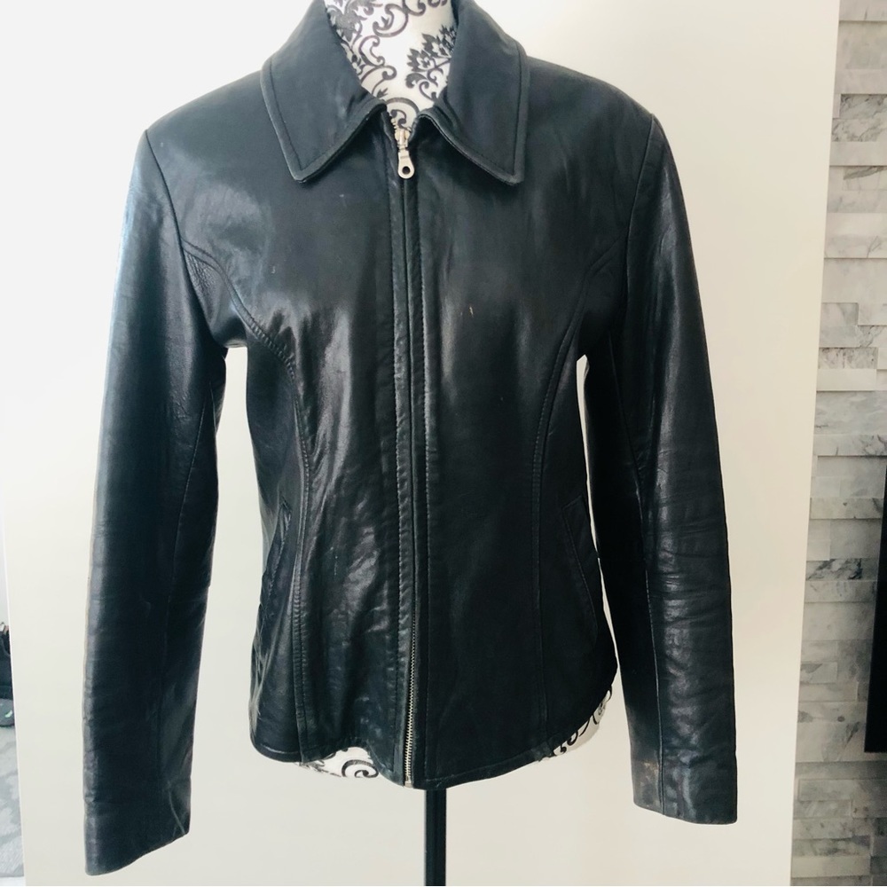 Vintage Buffalo David Bitton Leather Biker Zip Up Jacket Coat Black S